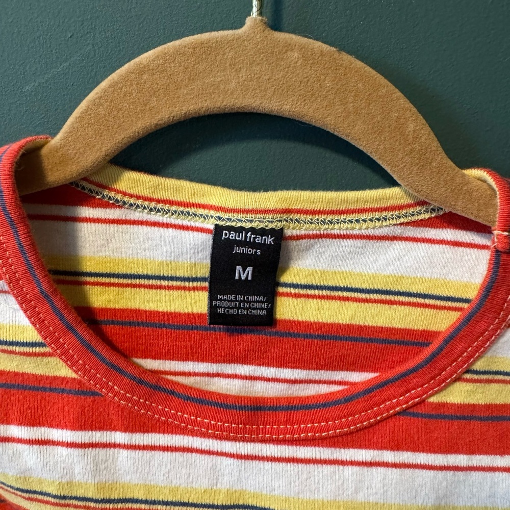 Paul Frank Juniors M Tank Top - Red, Yellow, and White Stripes Y2K style - Picture 2 of 3